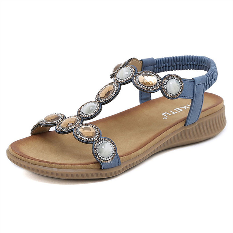 Shiny Rhinestone Bohemian Flat Sandals for Lady