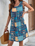 Ladies Boho Style U Neck Print Beach Dresses