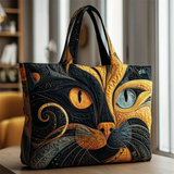 Women's Black Yellow Cat Face Quilted Tote Bags