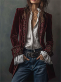 W‌omen's Piping Patchwork Vintage Velvet Jacket