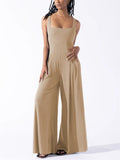 Elegant Square Neck Sleeveless Wide Leg Jumpsuit for Women