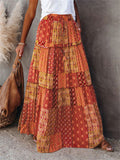 Boho Style Female Layered Paisley Printed Skirt with Pockets