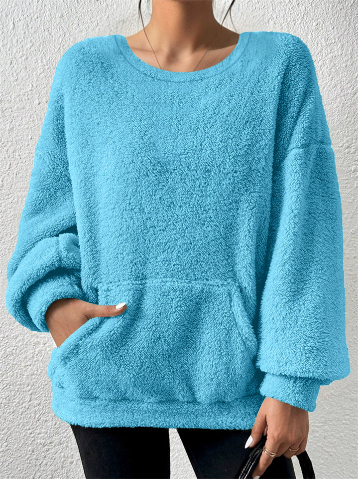 Women's Cozy Fleece Loose Fit Pocket Long Sleeve Pullover Sweatshirts