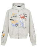 Unisex Street Hip Hop Loose Printed Zip Up Hooded Sweatshirts