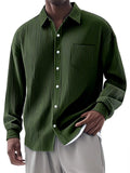 Men's Casual Long Sleeve Lapel Solid Color Stripe Shirts