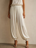 Women High Waist Glossy Pleated Loose Harem Jogger Pants