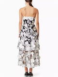 French Style Elegant 3D Embroidery Flowers  Strapless Dress for Lady