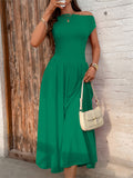 Women's Summer Solid Color Pockets One Shoulder Dress