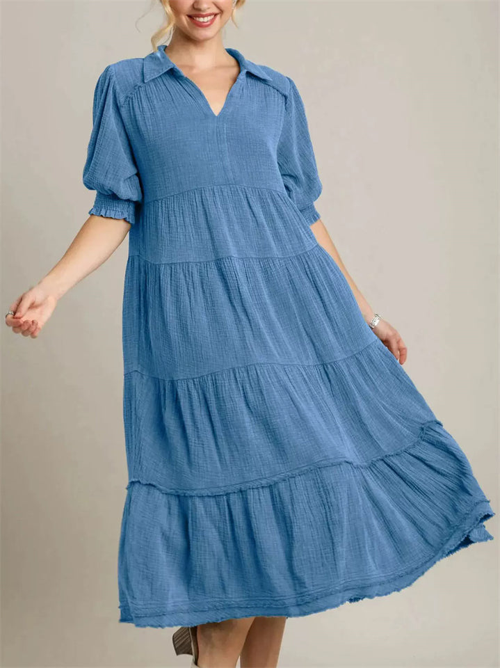 Women's Comfy Solid Color V Neck Casual Layered Dress
