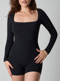 Women's Coquette Lace Square Neck Long Sleeve Romper Jumpsuit