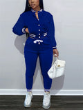 Women's Button Up Baseball Collar Striped Trim Cropped Top and Jogger Pants TrackSuit Set