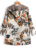 Women's Vintage Leaves Printed Fleeced Lining Hooded Coats
