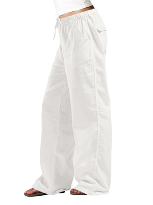 Simple Elastic Waist Straight Leg Trousers for Women