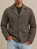 Men Vintage Button Down Lapel Collar Casual Tweed Blazer