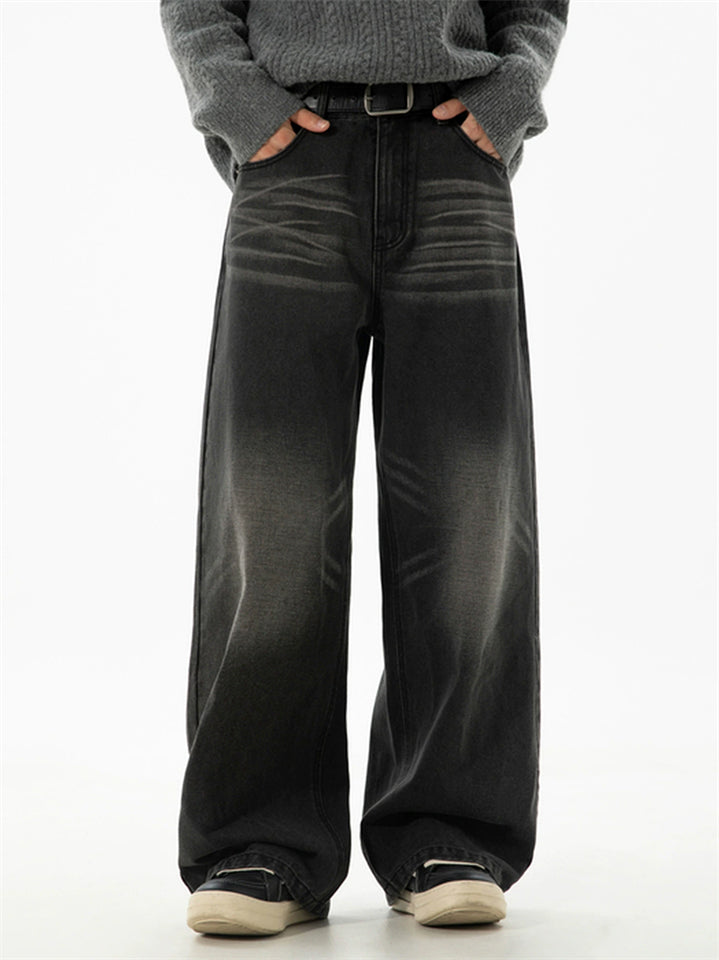 Men's Casual High Street  Wide Leg Straight Whisker Jeans