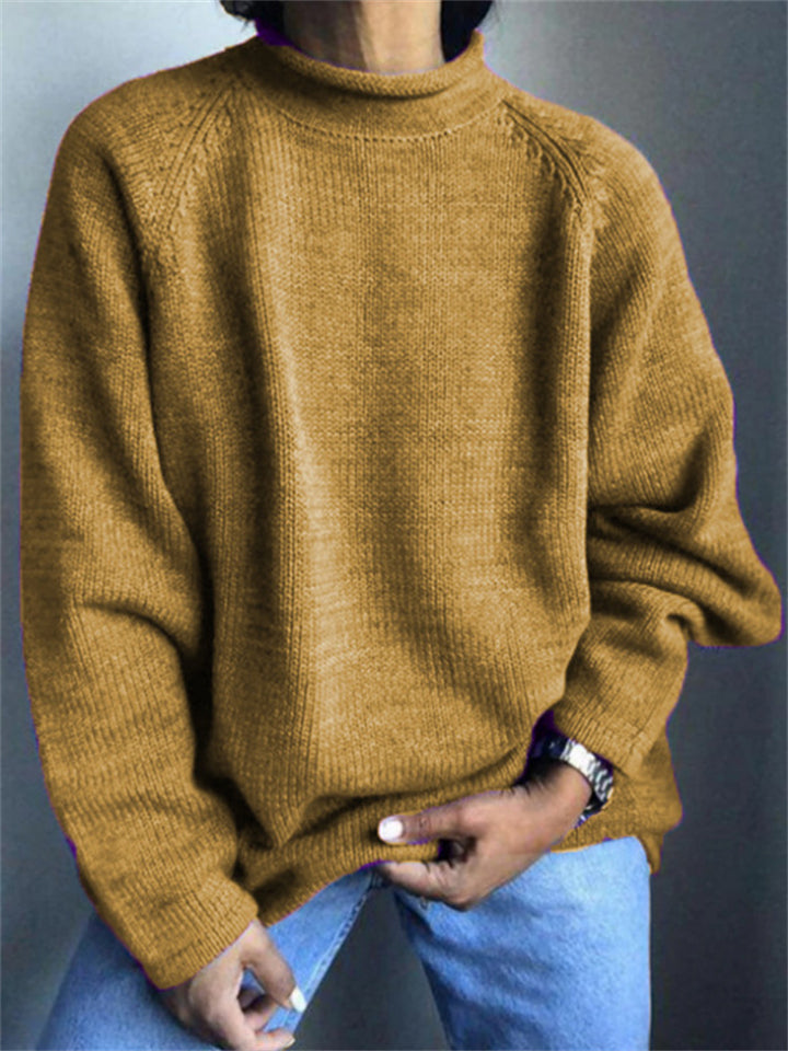 Solid Color Semi High Neck Long Sleeve Sweater for Women