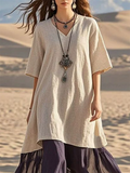 Women's Elegant Casual Contrast Color Half Sleeve V Neck Dress