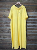 Women's Casual Summer Solid Color Round Neck Pile Collar Dress