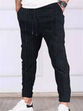 Leisure Striped Slim Fit Drawstring Trousers for Men