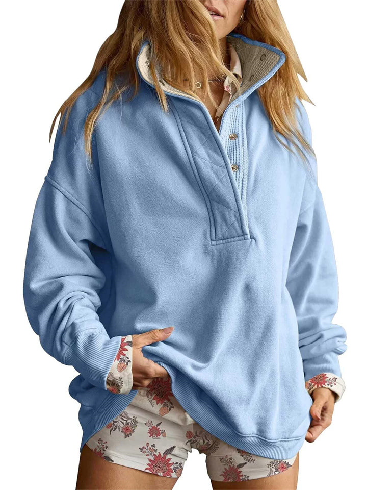 Women's Autumn Solid Color Buttons Pullover Casual Long Sleeve Sweatshirts