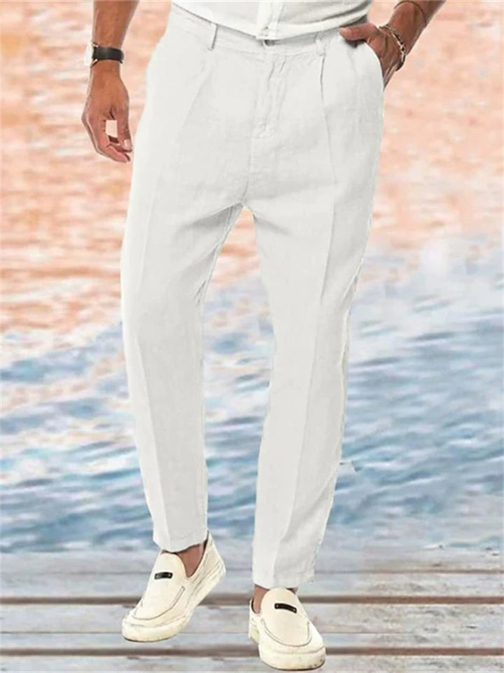 Men's Solid Color Comfy Holiday Style Casual Beach Straight Trousers