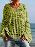 Plus Size Women's Loose Casual Solid Color Hollow Long-sleeved Sweaters