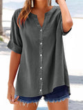 Women's Button Up V Neck Short Sleeve Summer Blouses