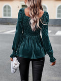 Ladies Puff Long Sleeve Square-neck Velvet Shirt