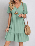 Women's Summer Solid Color V Neck Casual Skater Dresses