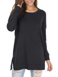 Slim Fit Round Neck Long Sleeve Side Split Shirt for Women