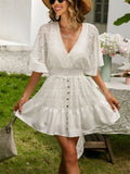 Sexy V Neck Wide Sleeve Waisted Mini Dress for Women