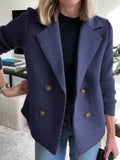Women's Double Breasted Blazer Coat with Knitted Sleeves for Casual Wear