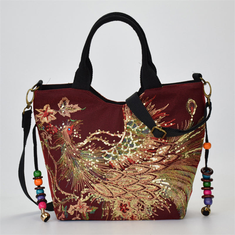 Women's Ethnic Style Lifelike Peacock Stitchwork Handbag