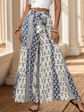 Summer Women's Patchwork Tie-waist Wide Leg Pants