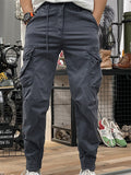 Men's Retro Solid Color Pockets Cargo Jogger Pants
