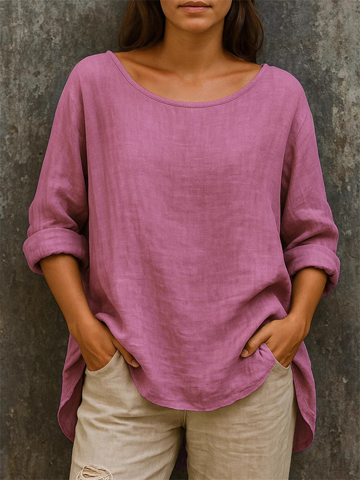 Women's Cozy Solid Color Casual Round Neck Long Sleeve Shirts