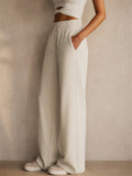 Women High Waist Wide Leg Ribbed Knit Lounge Pants
