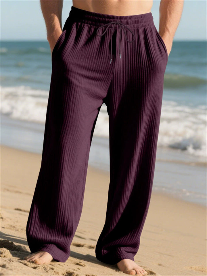 Men's Spring Drawstring Jacquard Pit Stripe Straight Leg Trousers