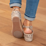 Mid Heel Peep Toe Platform Wedge Sandals for Women