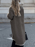 Women's Brown Winter Fluffy Trim Cardigan Reversible Garment Coats