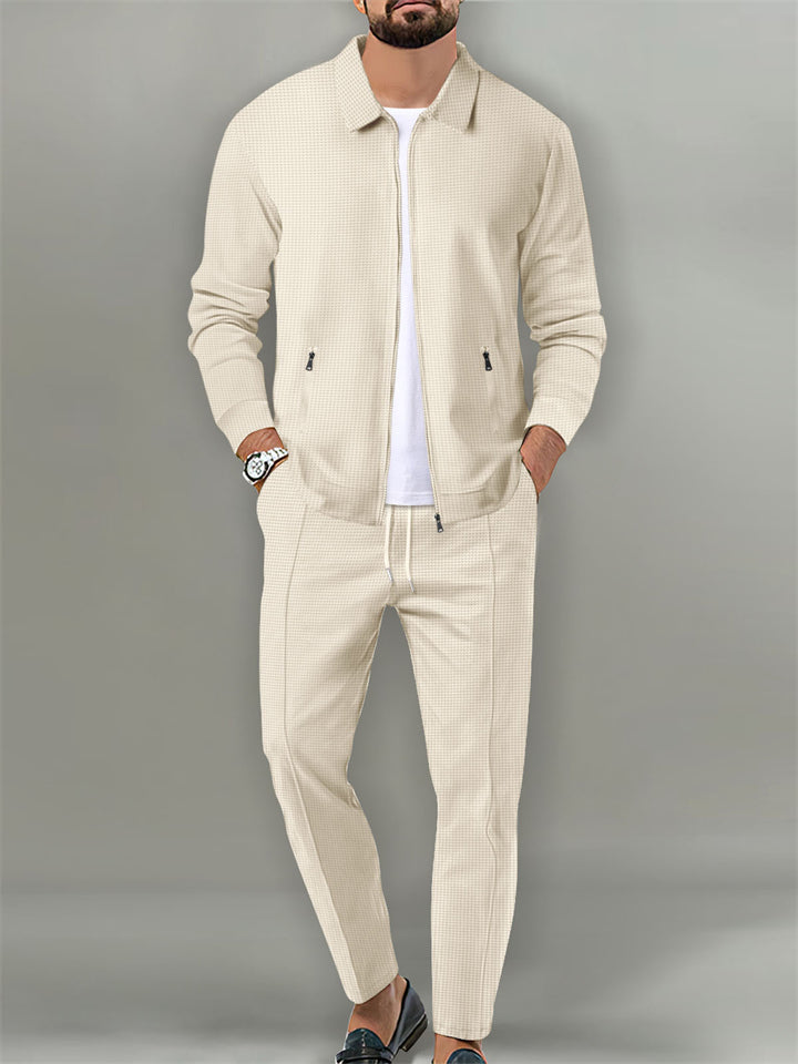 Men's Holiday Lapel Zip Long Sleeve Relaxed Jacket Pants Set