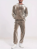 Men's Casual Plain Color Velvet Hoodie Joggers Set with Pockets