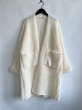 Female Oversized Mid Length Cardigan Sweater with Patch Pocket