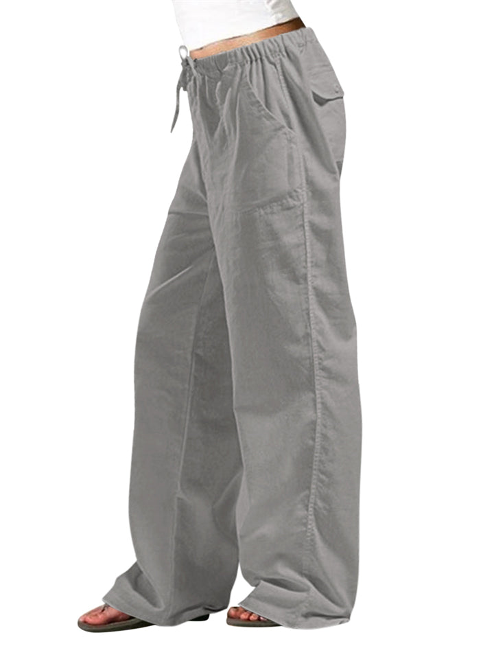 Simple Elastic Waist Straight Leg Trousers for Women