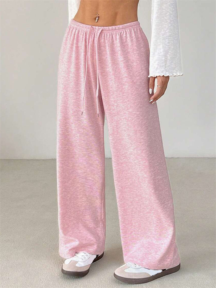 Soft Pink Wide Leg Casual Pants for Women with Drawstring Waist