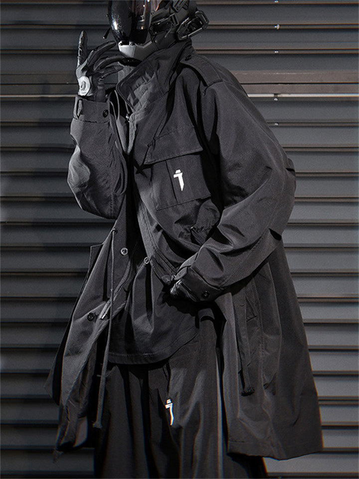 Male's Casual Autumn Solid Color Single-breasted Tie Waist Trench Coat