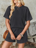 Women's 2pcs Casual Solid Color Round Neck Short Sleeve Top & Pants Set