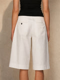 Womens Cotton High Waist Wide Leg Pleated Bermuda Shorts