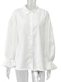Women's French Style Simple White Lantern Sleeve Blouses