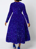 Women's Sequined Long Sleeve Big Hem Maxi Dress